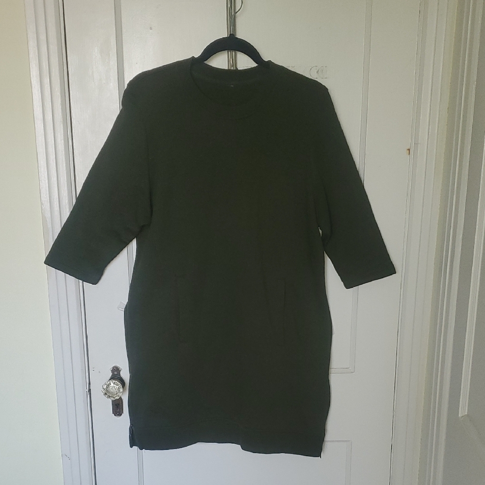 Dark Green 3/4 Sleeve Sweatshirt Dress